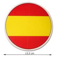 Dekohänger rund mit Spanien Flagge Motiv und Abmessungsanzeige von 13,5 cm Durchmesser.