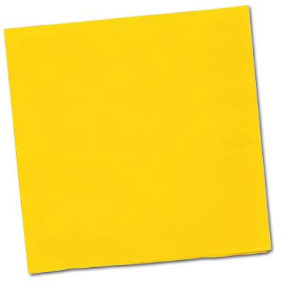 Gelbe Servietten aus 3-lagigem Papier mit Größenangaben.