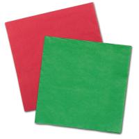 Papierservietten in den Farben rot und grün, für den farbig gedeckten Partytisch.