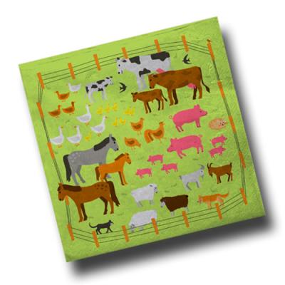20 Servietten mit Motiv Bauernhof für einen tierischen Kindergeburtstag.
