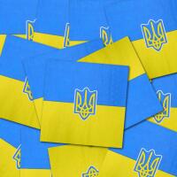 Ausgefaltete Papierservietten mit blau-gelbem Ukraine...