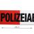 Teilansicht des rot-weißen, 20 Meter langen Deko-Absperrbandes Polizei mit Abmessungsanzeige.