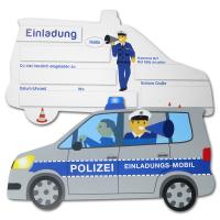 6 Einladungskarten zum Ausfüllen, mit Polizeiauto Motiv...