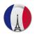 Pappteller im Design der blau-weiß-roten Frankreich Flagge mit Eiffelturm Motiv.