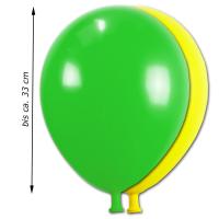 Luftballonset grün und gelb mit Größenangabe.
