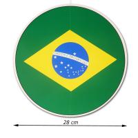 Großer, runder Deckenhänger mit Brasilien Flagge aus Karton und 28 cm Durchmesser Abmessungsanzeige.