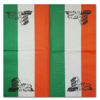 Aufgefaltete Italien Papierservietten mit Flagge Motiv in grün-weiß-rot und Kolosseum Motiv