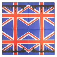 Aufgefaltete Großbritannien Motivservietten mit Union Jack in blau-weiß-rot