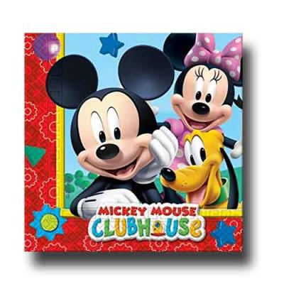 Bunte Kindergeburtstag Papierservietten mit Mickey Mouse, Minnie Mouse und Pluto Motiv.