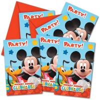 6 Mickey Mouse Einladungskarten mit Papierumschlägen für die Kindergeburtstag Mottoparty.