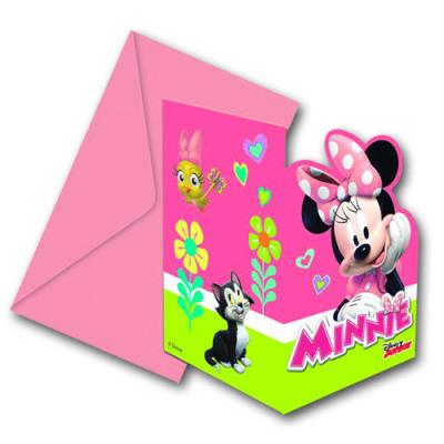 Bunte Einladungskarten mit dem Motiv von Minnie Maus für die Kindergeburtstag Mottoparty.