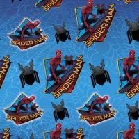 Großansicht der blauen Spiderman Kunststoff Tischdecke für die Kindergeburtstag Mottoparty.