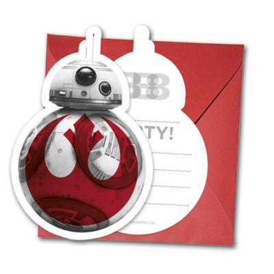 Einladungskarten inkl. Umschläge im Design von BB-8 für die Star Wars Kindergeburtstag Mottoparty.