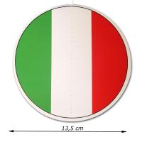 Dekohänger rund mit Italien Flagge Motiv und Abmessungsanzeige von 13,5 cm Durchmesser.