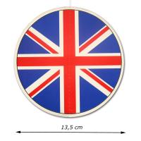 Dekohänger rund mit Großbritannien Flagge Motiv und Abmessungsanzeige von 13,5 cm Durchmesser