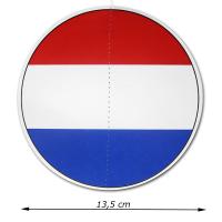 Dekohänger rund mit Niederlande Flagge Motiv und Abmessungsanzeige von 13,5 cm Durchhmesser.