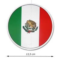 Beidseitig bedruckter Dekohänger rund mit Mexiko Flagge Motiv und Abmessungsanzeige von 13,5 cm Durchmesser.