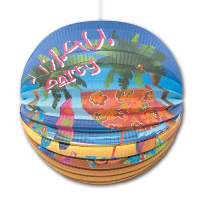 1 Lampion mit buntem Hawaii Strandmotiv für Ihre Beachparty Deko.