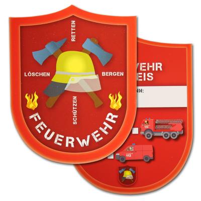 Kindergeburtstag Feuerwehr Spielausweise mit Namensfeld zum Eintragen und Feuerwehr Motiven.