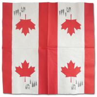 Aufgefaltete Papierservietten mit Kanada Flagge Motiv
