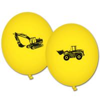 8 gelbe Luftballons mit Baustelle Motiven