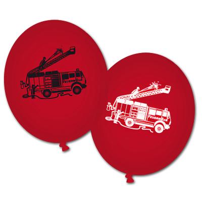 8 rote Luftballons mit Feuerwehr Motiven