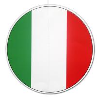 Großer runder Dekohänger in den Farben der Italien Flagge grün-weiß-rot aus Karton, ca. 28 cm Durchmesser, beidseitig bedruckt, mit Nylonschnur zum Aufhängen.