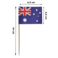 Flaggenpicker Australien mit australischen Fähnchen aus Papier, Holzstick und Größenangaben