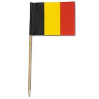 Flaggenpicker aus Holz mit Belgien Fahnen aus Papier.