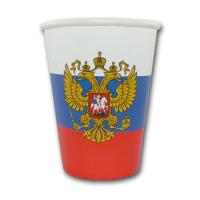 10 weiß-blau-rote Pappbecher Russland mit Adler Wappen