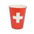 10 Pappbecher im Schweizer Kreuz Design für ein rot-weißes Partygeschirr zur Länderdeko Schweiz.