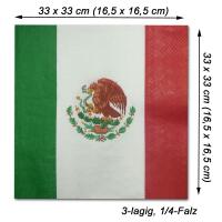 Mexiko Flagge Servietten grün-weiß-rot mit Größenangaben