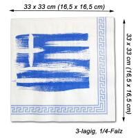 Griechenland Motivservietten mit griechischer Flagge und Größenangaben