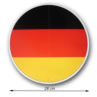 Großer runder Deckenhänger mit Deutschland Flagge aus Karton und 28 cm Durchmesser Abmessungsanzeige.