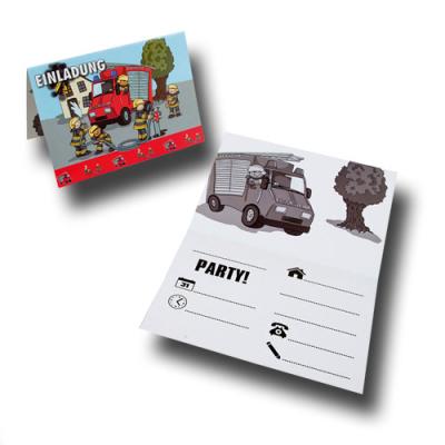 8 Einladungskarten mit Umschlägen für den Kindergeburtstag Feuerwehr.