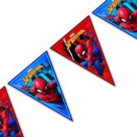 Ansicht mehrerer Wimpel der Wimpelgirlande mit Spiderman Motiv.