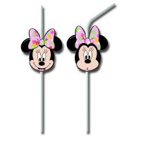 6 Kindergeburtstag Flexi-Trinkhalme mit Minnie Mouse Motiven