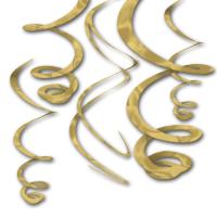 12 goldene Dekospiralen aus Glitzerfolie