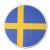Runder, beidseitig bedruckter Dekohänger im Schweden Flagge Design mit gelbem Kreuz auf blauem Hintergrund und Nylonschnur zum Aufhängen.