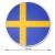 Runder, 28 cm Durchmesser Dekohänger mit Schweden Flagge Motiv aus Karton und Abmessungsanzeige.