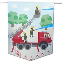 Kindergeburtstag Feuerwehr Motivgirlande Feuerwehrauto mit Drehleiter Motiv