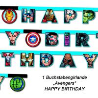 Eine „Happy Birthday“-Girlande mit Avengers-Motiven, geliefert als 1 Stück pro Packung – ideal für Superhelden-Mottopartys