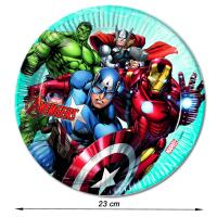Avengers-Pappteller mit buntem Superhelden-Motiv, Durchmesser ca. 23 cm