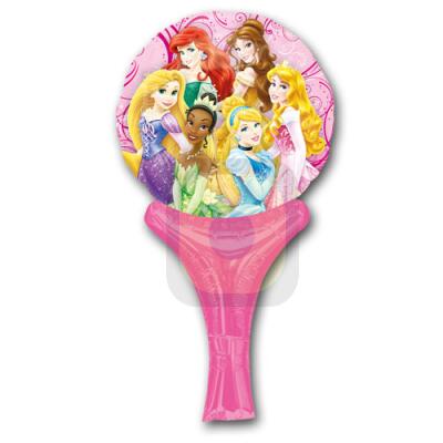 Rosa Motivluftballon mit 6 Disney Prinzessinnen und aufblasbarem Haltegriff.