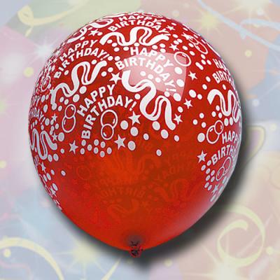Geburtstags Luftballons mit Happy Birthday Aufdruck und Partydeko Motiven.