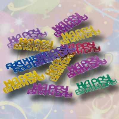 Farbige Motivkonfetti mit HAPPY BIRTHDAY Schriftzug für eine passende Geburtstagsdeko.
