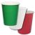 Pappbecher grün, weiß und rot aus Pappkarton für den bunt gedeckten Partytisch.