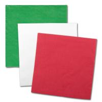 Papierservietten in den Farben grün, weiß und rot für den farbig gedeckten Partytisch.