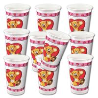 10 Stück Kindergeburtstag Plastikbecher im rosa Teddy in Love Herz Design