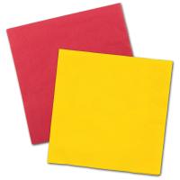 Papierservietten in den Farben rot und gelb, für den farbig gedeckten Partytisch.